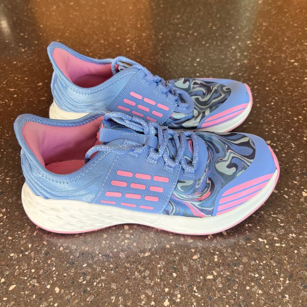 Athletic Works Girls sneakers blue and pink Lace up tennis shoes size  youth 2